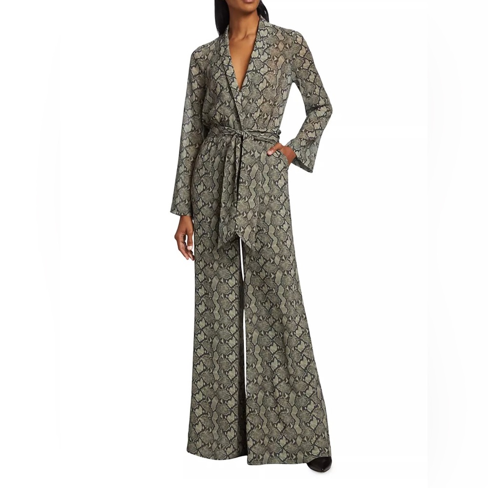 L’ Agence Echo Belted Snakeskin-Print Jumpsuit